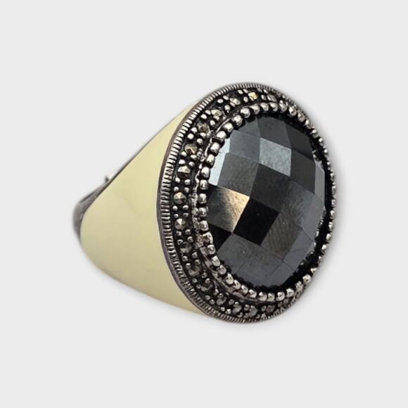 Thailand Jewelry - Smoky Quartz Sterling Silver 925 Ring Size 8 – Gothic Boho Y2K Statement Jewelry
